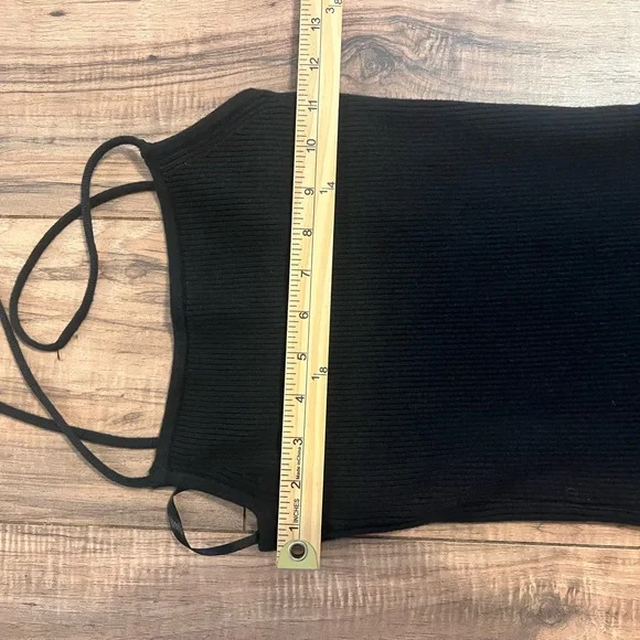 Abercrombie & Fitch Black Ribbed Asymmetrical Strappy Maxi Dress Small Tall - Picture 5 of 12